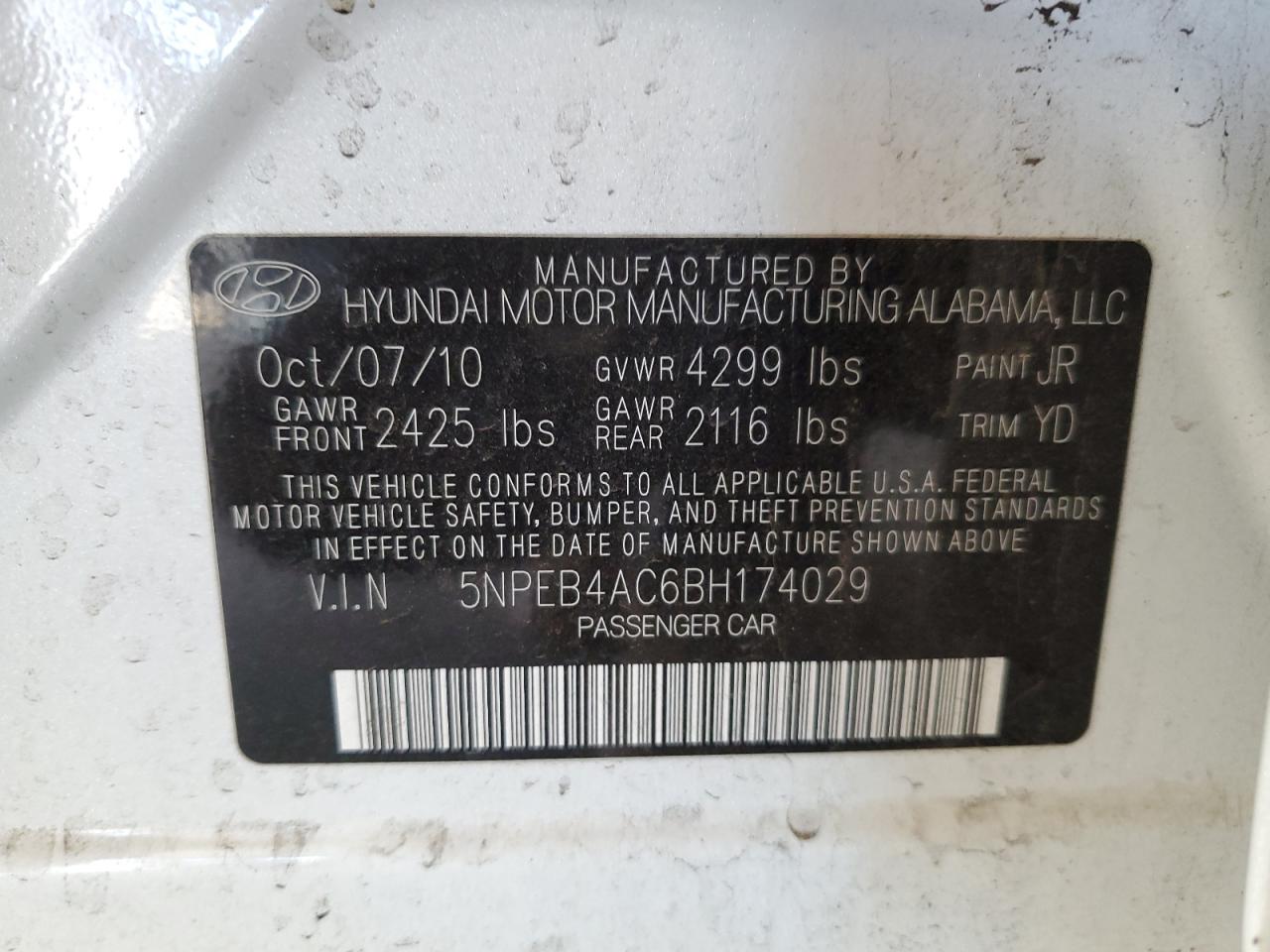 Photo 11 VIN: 5NPEB4AC6BH174029 - HYUNDAI SONATA 