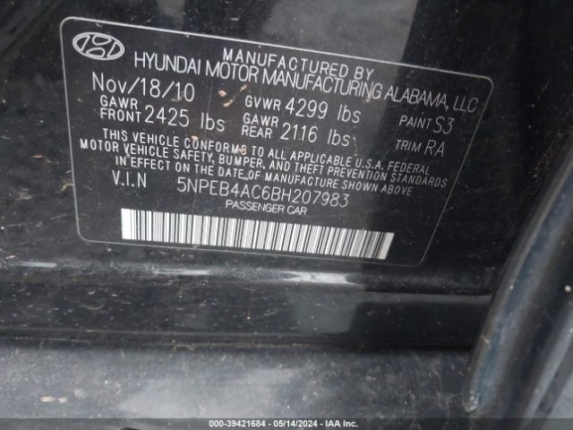 Photo 8 VIN: 5NPEB4AC6BH207983 - HYUNDAI SONATA 