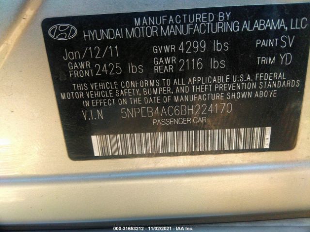 Photo 8 VIN: 5NPEB4AC6BH224170 - HYUNDAI SONATA 