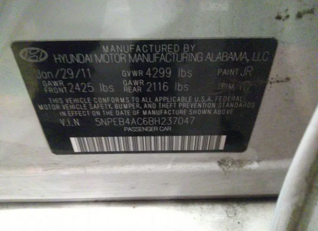 Photo 8 VIN: 5NPEB4AC6BH237047 - HYUNDAI SONATA 