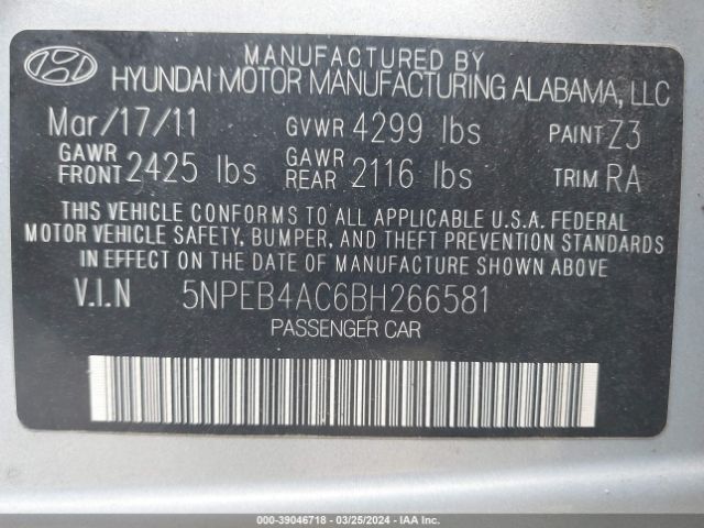 Photo 8 VIN: 5NPEB4AC6BH266581 - HYUNDAI SONATA 