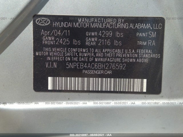 Photo 8 VIN: 5NPEB4AC6BH276592 - HYUNDAI SONATA 