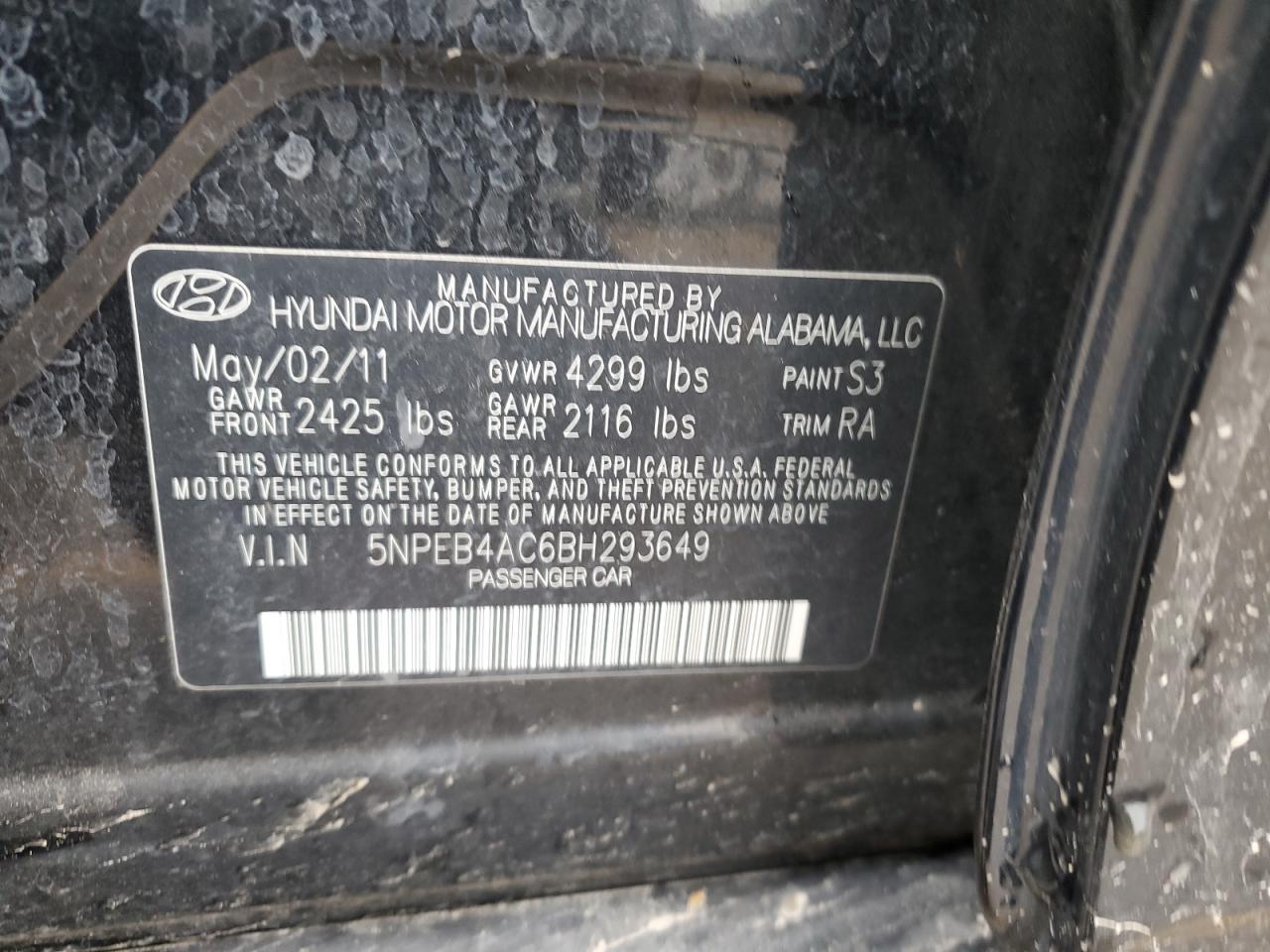 Photo 11 VIN: 5NPEB4AC6BH293649 - HYUNDAI SONATA 