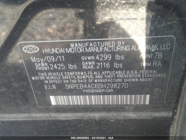 Photo 8 VIN: 5NPEB4AC6BH298270 - HYUNDAI SONATA 