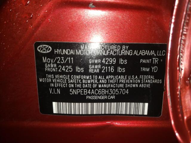 Photo 9 VIN: 5NPEB4AC6BH305704 - HYUNDAI SONATA GLS 