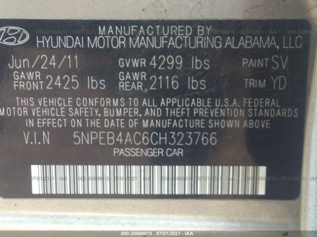 Photo 8 VIN: 5NPEB4AC6CH323766 - HYUNDAI SONATA 