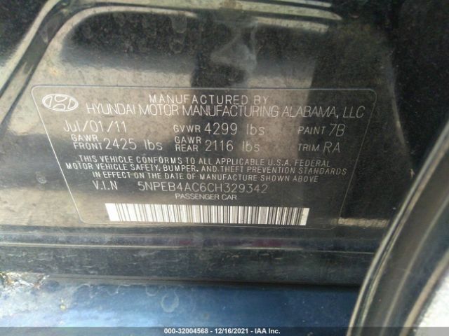 Photo 8 VIN: 5NPEB4AC6CH329342 - HYUNDAI SONATA 