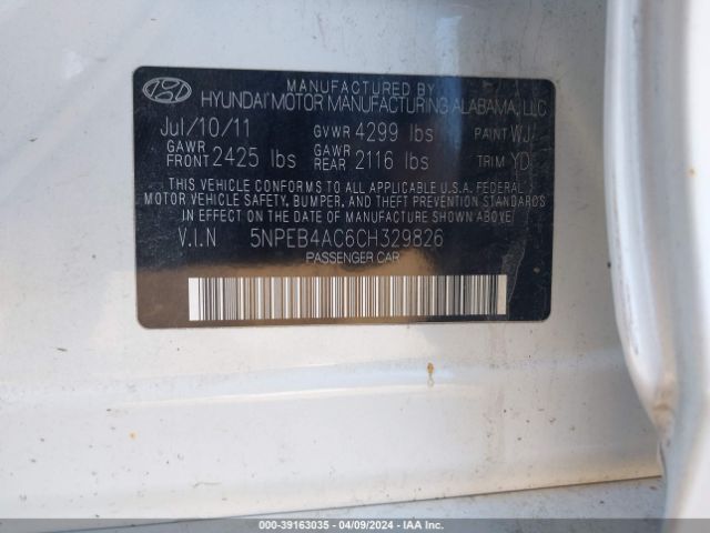 Photo 8 VIN: 5NPEB4AC6CH329826 - HYUNDAI SONATA 