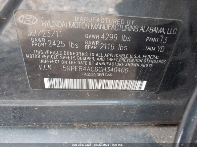 Photo 8 VIN: 5NPEB4AC6CH340406 - HYUNDAI SONATA 