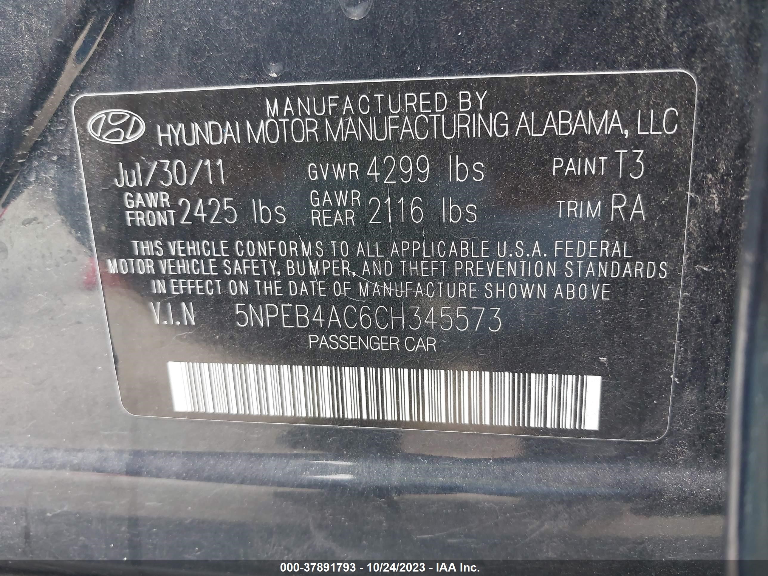 Photo 8 VIN: 5NPEB4AC6CH345573 - HYUNDAI SONATA 