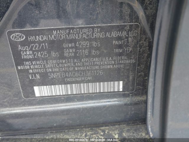 Photo 8 VIN: 5NPEB4AC6CH361126 - HYUNDAI SONATA 