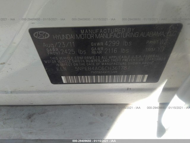 Photo 8 VIN: 5NPEB4AC6CH361787 - HYUNDAI SONATA 