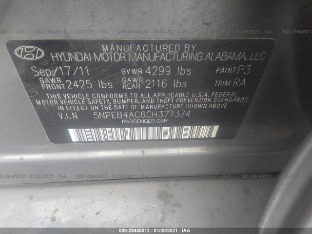 Photo 8 VIN: 5NPEB4AC6CH377374 - HYUNDAI SONATA 