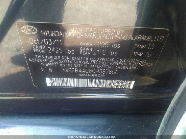 Photo 8 VIN: 5NPEB4AC6CH387600 - HYUNDAI SONATA 