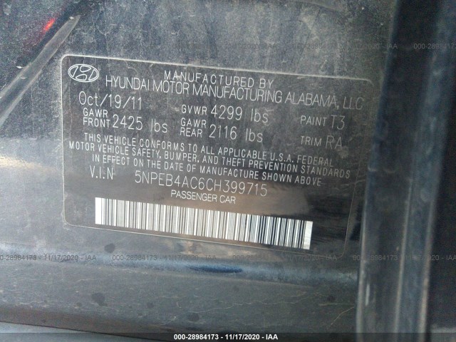 Photo 8 VIN: 5NPEB4AC6CH399715 - HYUNDAI SONATA 