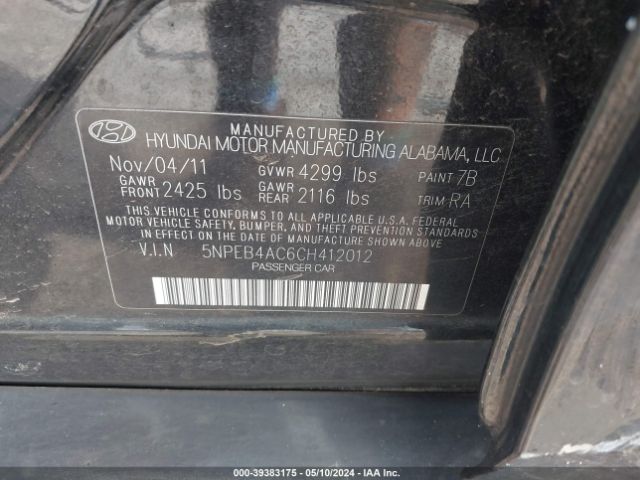 Photo 8 VIN: 5NPEB4AC6CH412012 - HYUNDAI SONATA 