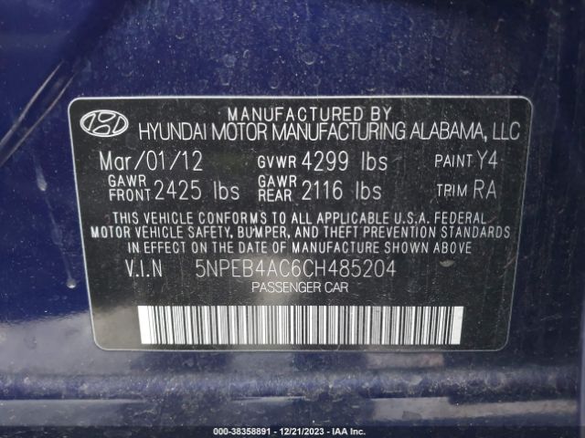 Photo 8 VIN: 5NPEB4AC6CH485204 - HYUNDAI SONATA 