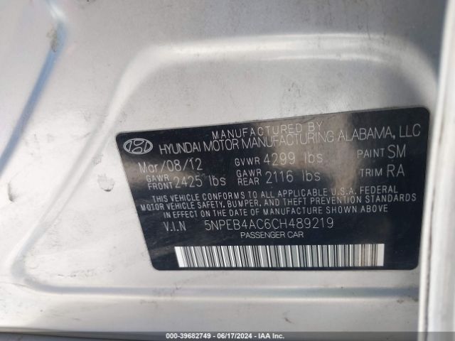 Photo 8 VIN: 5NPEB4AC6CH489219 - HYUNDAI SONATA 