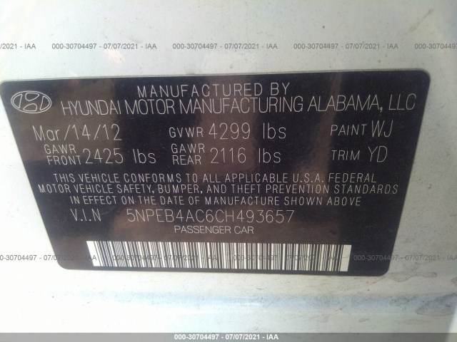 Photo 8 VIN: 5NPEB4AC6CH493657 - HYUNDAI SONATA 