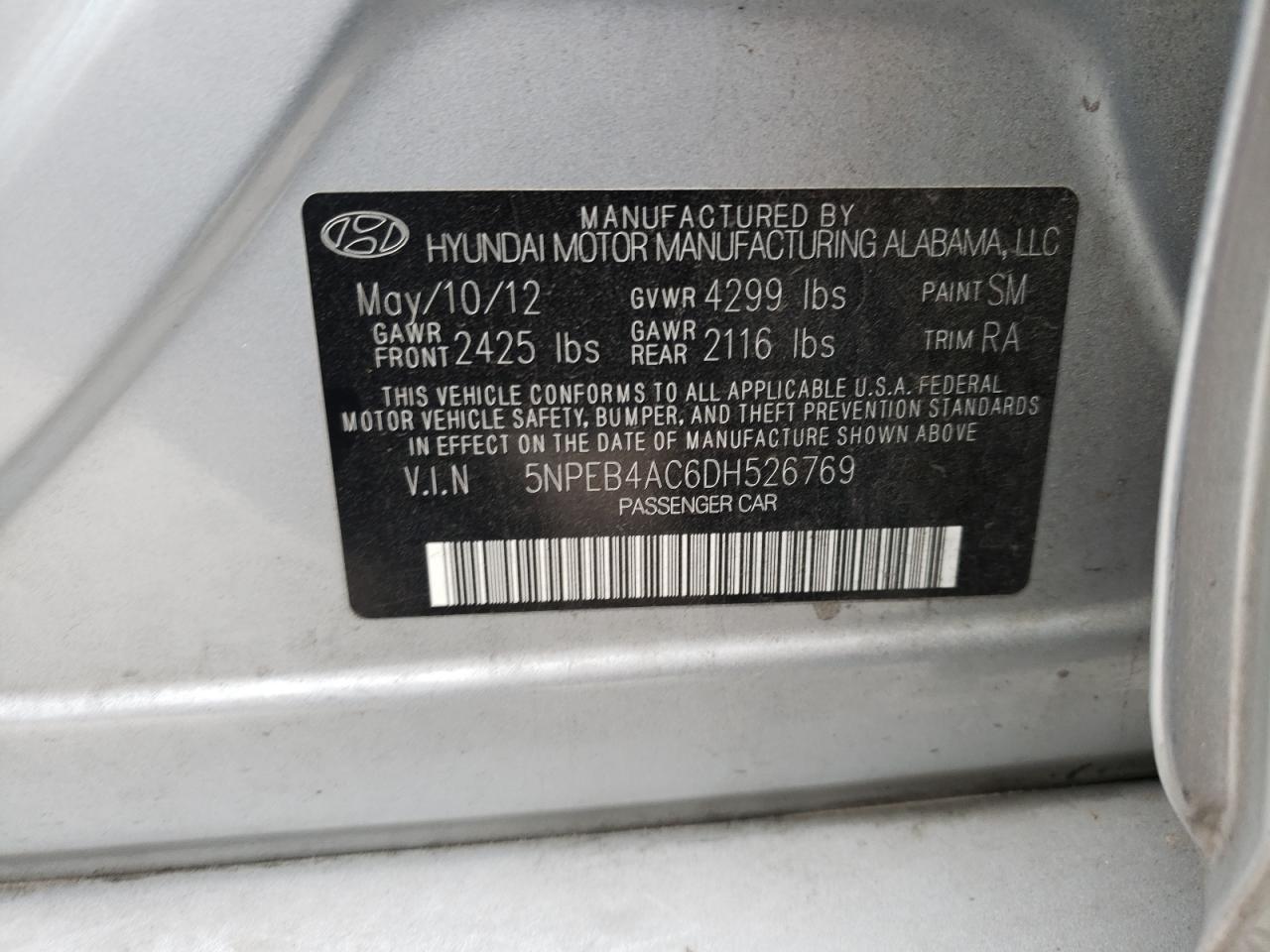 Photo 11 VIN: 5NPEB4AC6DH526769 - HYUNDAI SONATA 