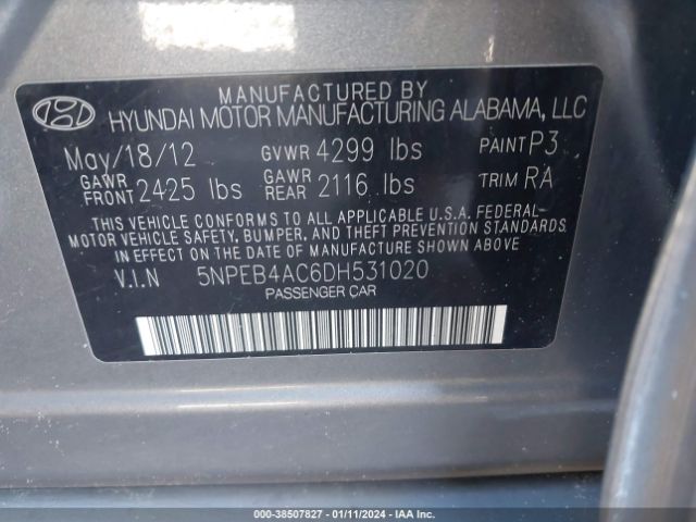 Photo 8 VIN: 5NPEB4AC6DH531020 - HYUNDAI SONATA 