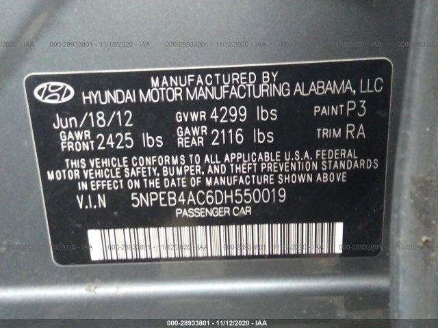 Photo 8 VIN: 5NPEB4AC6DH550019 - HYUNDAI SONATA 