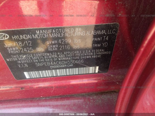 Photo 8 VIN: 5NPEB4AC6DH550666 - HYUNDAI SONATA 