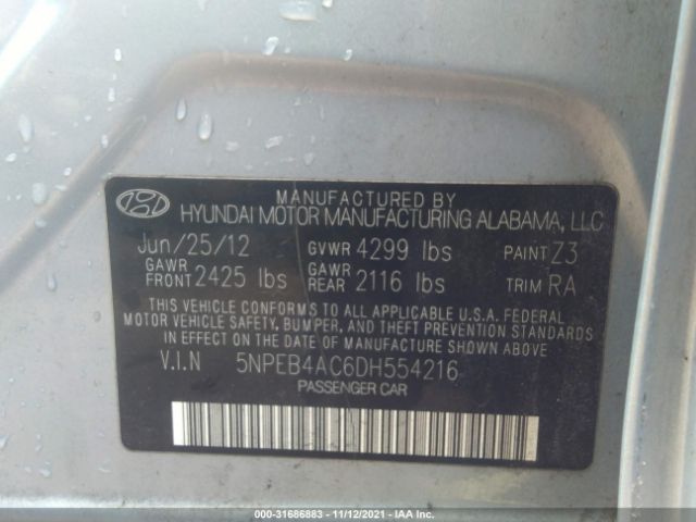 Photo 8 VIN: 5NPEB4AC6DH554216 - HYUNDAI SONATA 