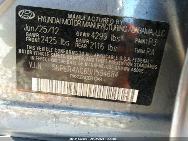 Photo 8 VIN: 5NPEB4AC6DH554684 - HYUNDAI SONATA 