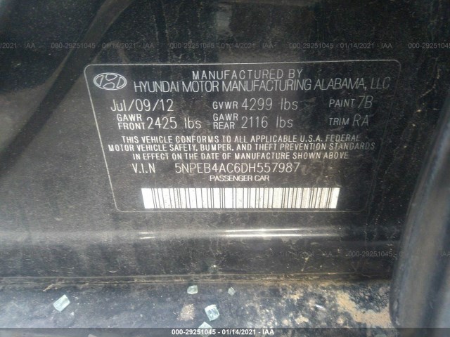 Photo 8 VIN: 5NPEB4AC6DH557987 - HYUNDAI SONATA 