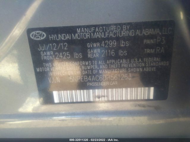 Photo 8 VIN: 5NPEB4AC6DH561263 - HYUNDAI SONATA 