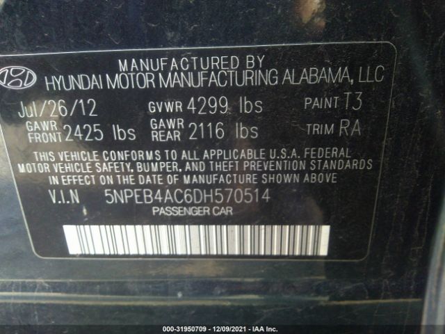 Photo 8 VIN: 5NPEB4AC6DH570514 - HYUNDAI SONATA 