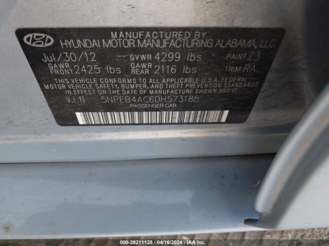 Photo 8 VIN: 5NPEB4AC6DH573185 - HYUNDAI SONATA 