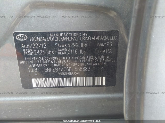 Photo 8 VIN: 5NPEB4AC6DH588883 - HYUNDAI SONATA 