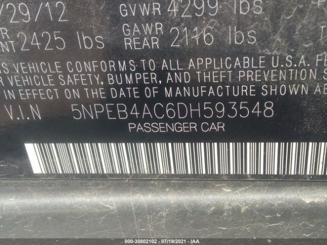 Photo 8 VIN: 5NPEB4AC6DH593548 - HYUNDAI SONATA 