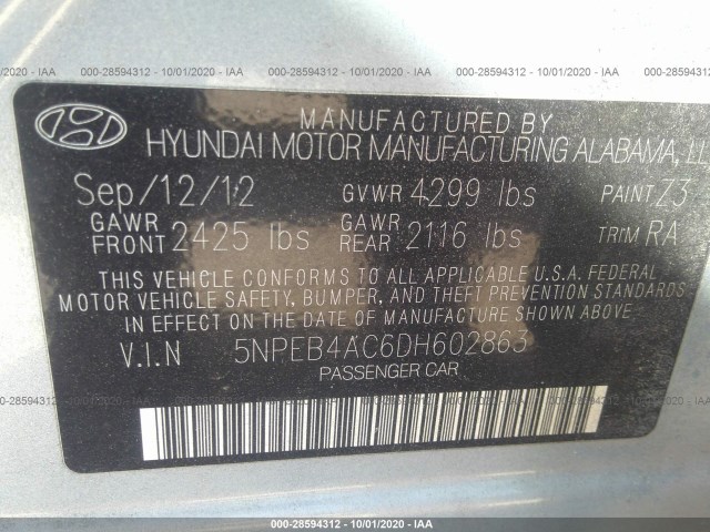 Photo 8 VIN: 5NPEB4AC6DH602863 - HYUNDAI SONATA 