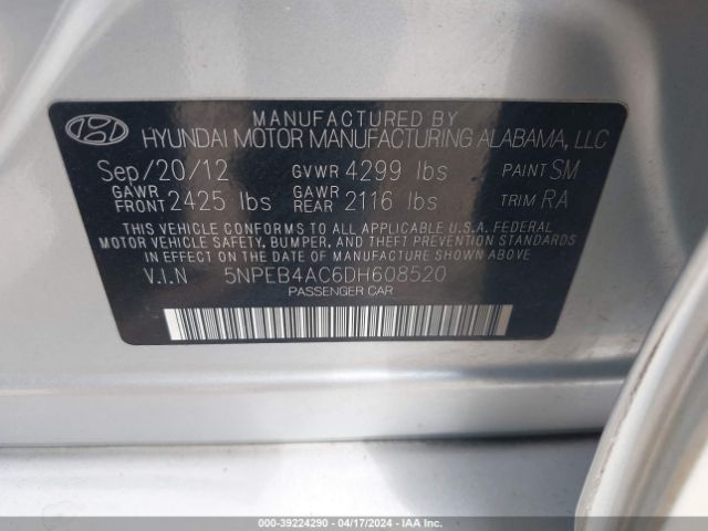 Photo 8 VIN: 5NPEB4AC6DH608520 - HYUNDAI SONATA 