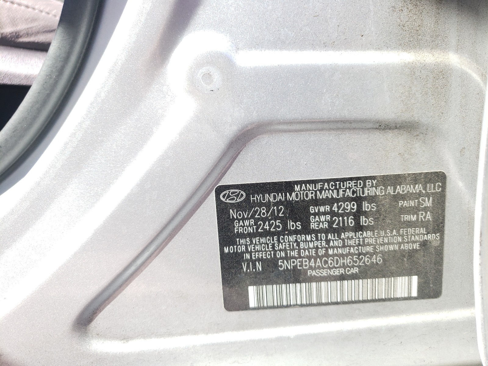 Photo 9 VIN: 5NPEB4AC6DH652646 - HYUNDAI SONATA GLS 