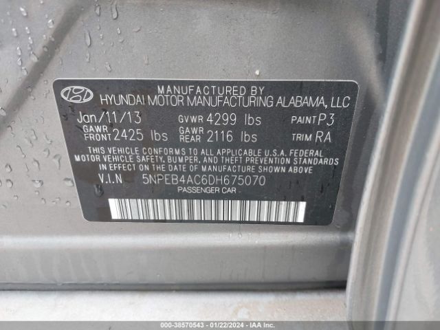 Photo 8 VIN: 5NPEB4AC6DH675070 - HYUNDAI SONATA 