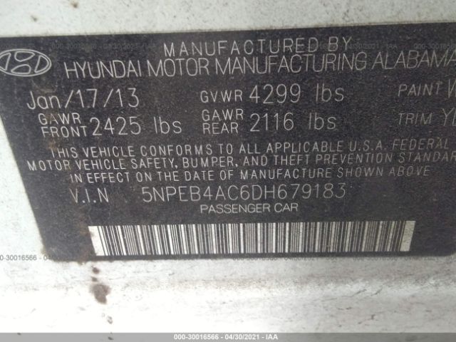 Photo 8 VIN: 5NPEB4AC6DH679183 - HYUNDAI SONATA 