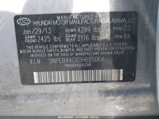 Photo 8 VIN: 5NPEB4AC6DH685064 - HYUNDAI SONATA 