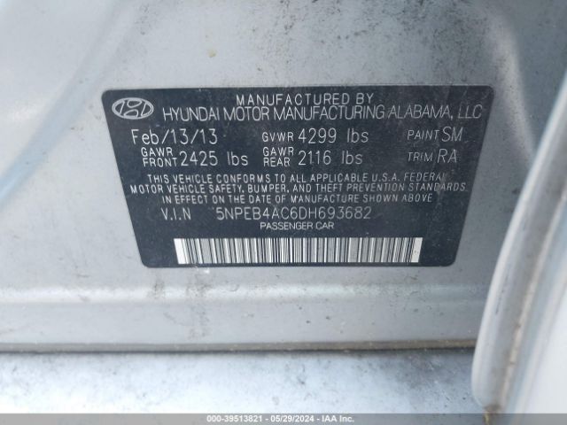 Photo 8 VIN: 5NPEB4AC6DH693682 - HYUNDAI SONATA 