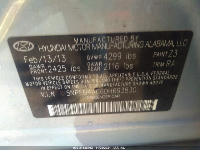 Photo 8 VIN: 5NPEB4AC6DH693830 - HYUNDAI SONATA 