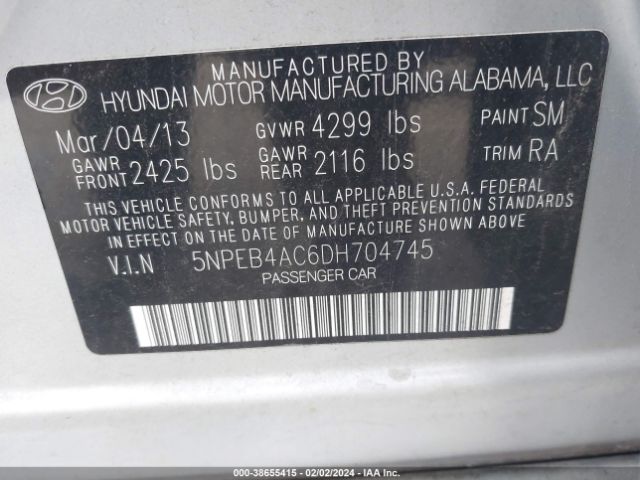 Photo 8 VIN: 5NPEB4AC6DH704745 - HYUNDAI SONATA 