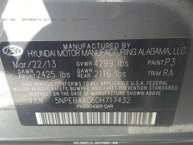 Photo 8 VIN: 5NPEB4AC6DH717432 - HYUNDAI SONATA 