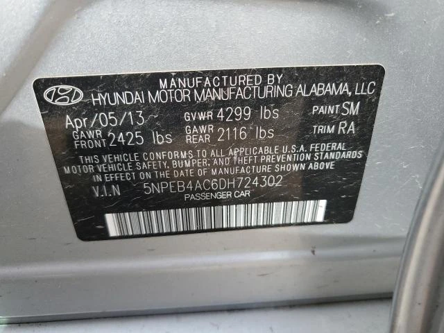 Photo 11 VIN: 5NPEB4AC6DH724302 - HYUNDAI SONATA GLS 