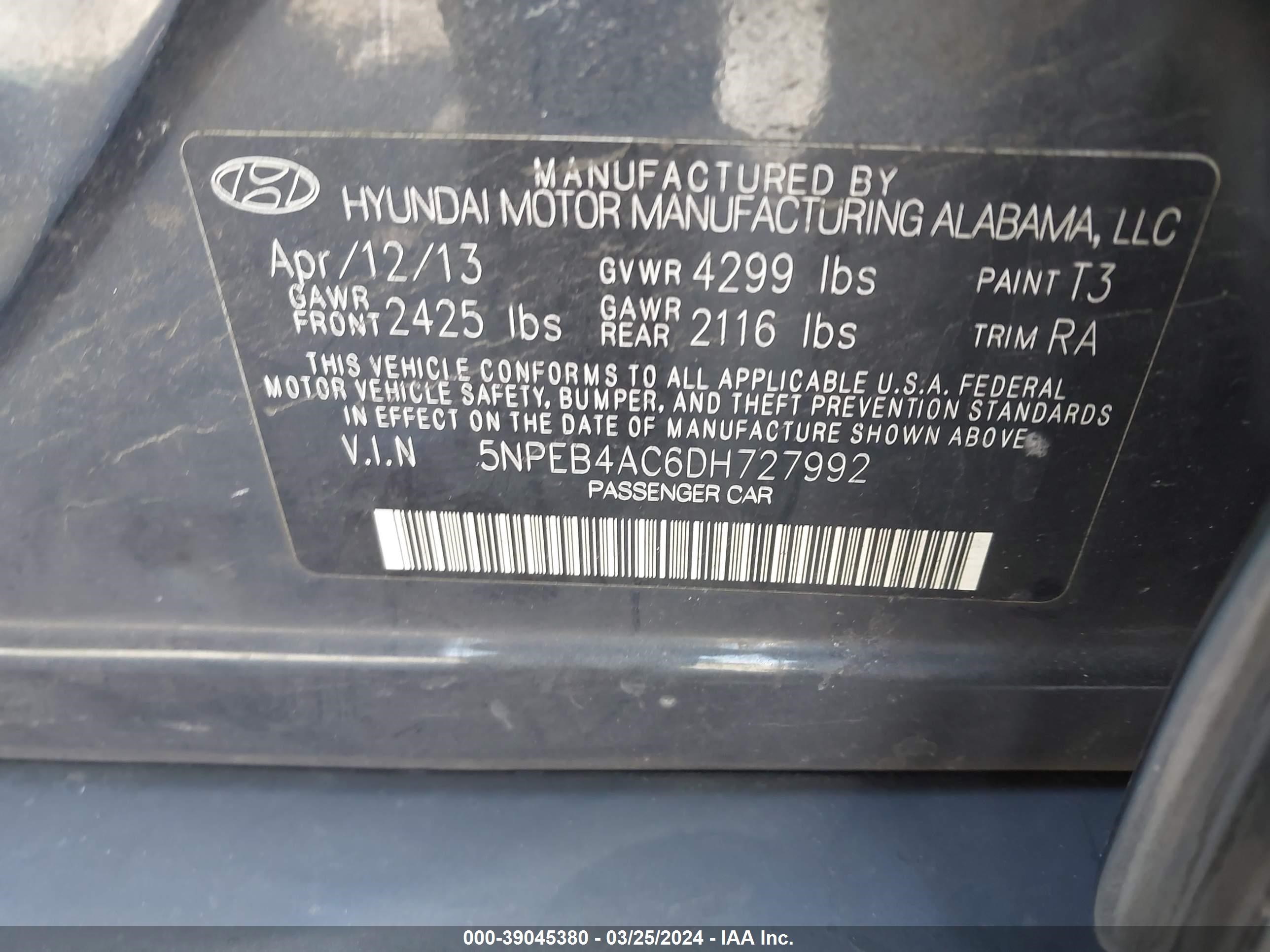 Photo 8 VIN: 5NPEB4AC6DH727992 - HYUNDAI SONATA 