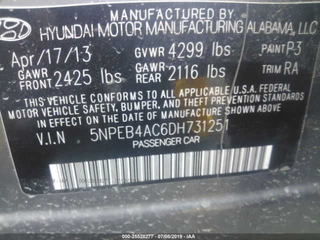 Photo 8 VIN: 5NPEB4AC6DH731251 - HYUNDAI SONATA 