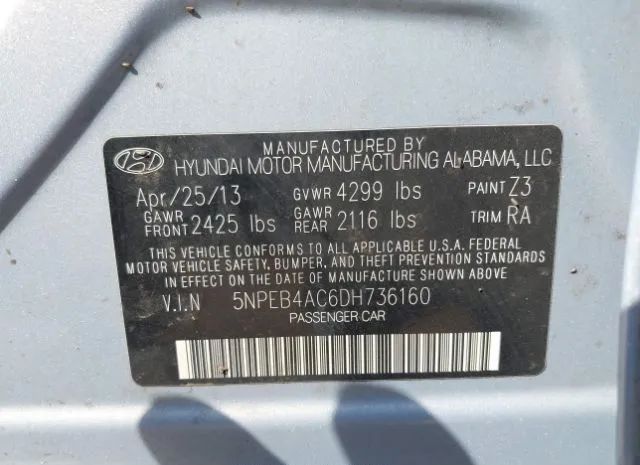 Photo 8 VIN: 5NPEB4AC6DH736160 - HYUNDAI SONATA 