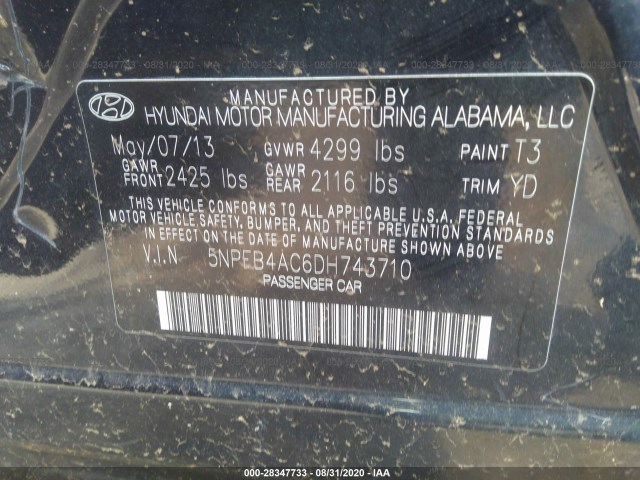 Photo 8 VIN: 5NPEB4AC6DH743710 - HYUNDAI SONATA 